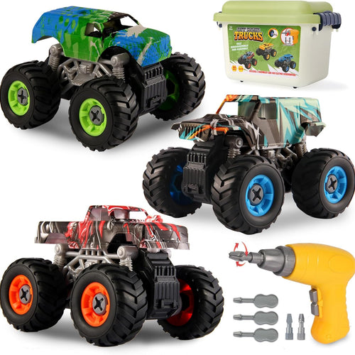 Take Apart Monster Truck Toys for Kids 3 4 5 6 7 8 Year Old Boys, STEM Educational Building Toys with Electric Drill & Storage Box Gift Birthday Christmas for Boys Girls Kids Toddlers