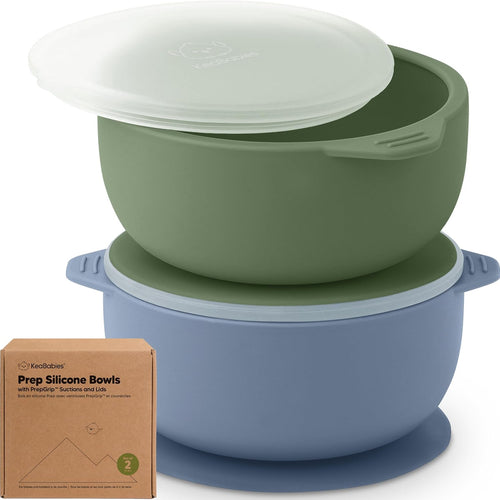 KeaBabies 2-Pack Baby Bowls with Suctions, Lids, BPA-Free Silicone (Slate) | Toddler Suction Bowls for Baby Boys, Girls, Kids, Food Grade Silicone, Dishwasher Safe, BLW Feeding, Baby Eating Essentials