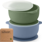 KeaBabies 2-Pack Baby Bowls with Suctions, Lids, BPA-Free Silicone (Slate) | Toddler Suction Bowls for Baby Boys, Girls, Kids, Food Grade Silicone, Dishwasher Safe, BLW Feeding, Baby Eating Essentials
