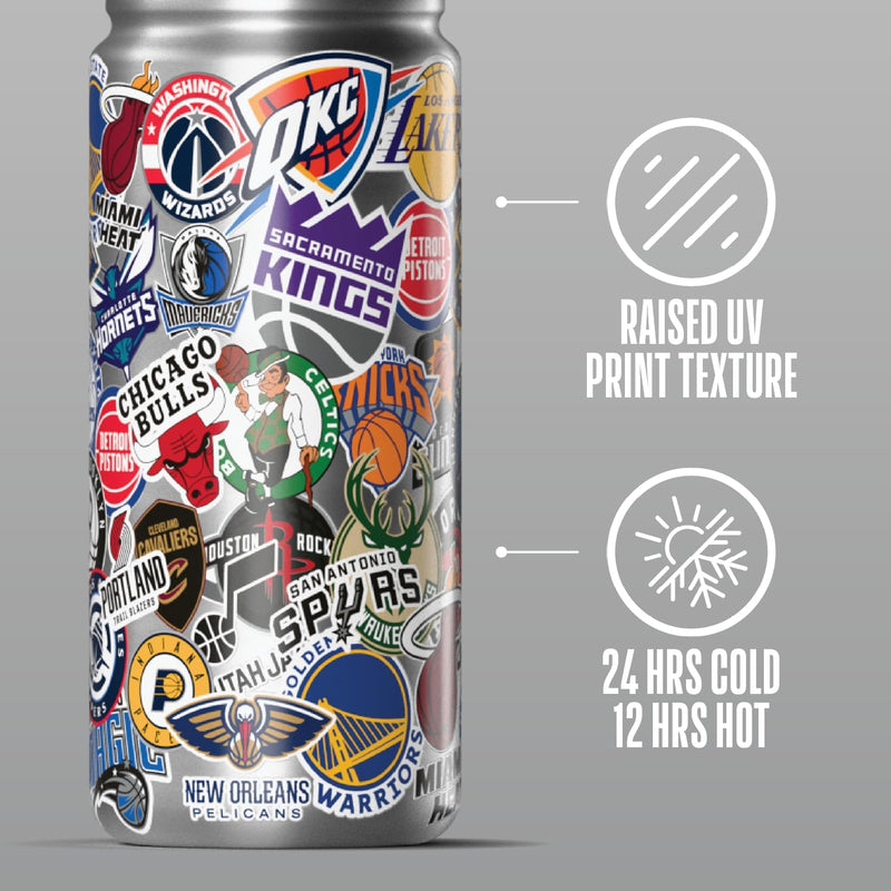 Hydrapeak NBA Officially Licensed All-Team Sticker Print Logo 20oz Kids Water Bottle, Straw Lid & Handle, Insulated Sports Bottle for Sports, Camp, School & Everyday Adventures