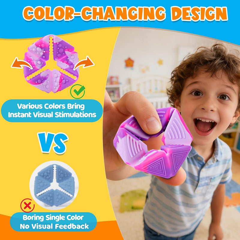 KLT Fidget Sensory Toys for Kids: 3 Pack Textured Flip Toys - Quiet Small Fidgets for Classroom Focus - Stress Relief Toys for Autism & ADHD Calm Down
