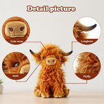 Highland Cow Stuffed Animal Toy, Adorable Highland Cow Plush, Scottish Cow Plush Toy, Farm Animal Cattle Plush Decor Gifts for Kids Baby Girls Boys (Brown Cow)