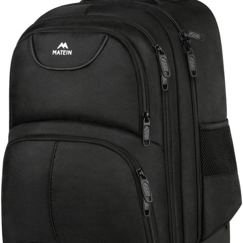 MATEIN Rolling Backpack, 17 inch Water Resistant Wheeled Laptop Backpack, Carry on Luggage Business Bag, Overnight College Computer Bag Trolley Suitcase for Men Women Adults to Travel, Black