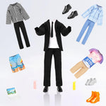 Miunana Lot 16 Items Doll Clothes & Accessories Classic Black Suit for Boy Doll Include Random 4 PCS Casual Wear + 5 PCS Dolls Pants + 3 Pairs of Shoes Laptop Water Bottles
