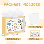 woric 14.5" Baby Gift Bag for Baby Shower Boys Girls Birthday Party | Include Tissue Paper and Greeting Cards, Ribbon Handles, Cute Animals Design, for Baby Shower and Birthday Gifts