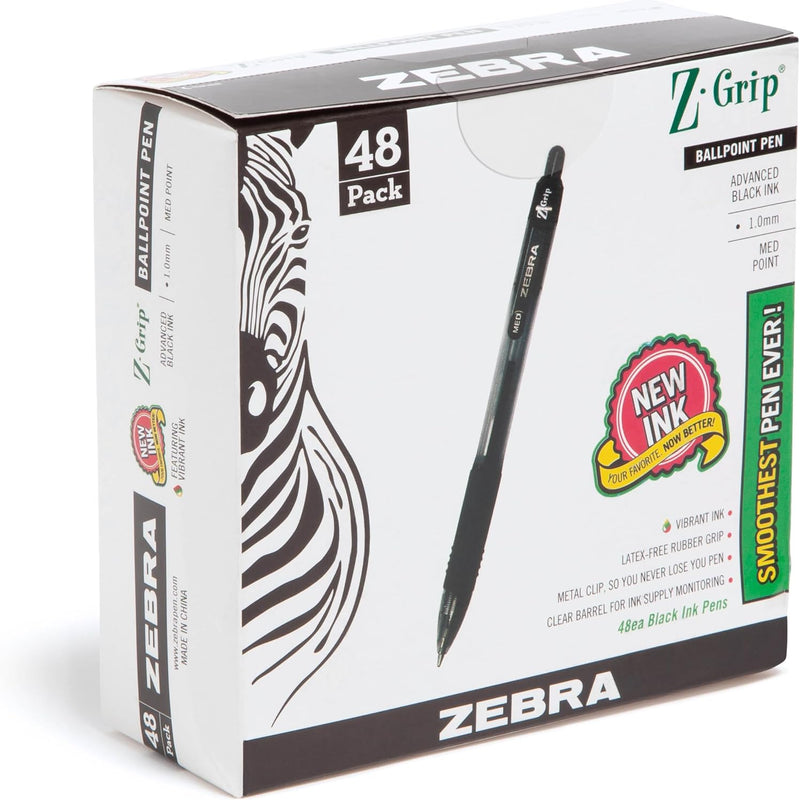 Zebra Pen Z-Grip Retractable Ballpoint Pen, Smooth-Flowing Black Ink, 1.0mm Medium Point, School & Office Supplies, Ideal for Note-Taking, Journal and Planner Use, 18-Pack (22218)