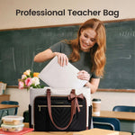 LOVEVOOK Teacher Tote Bag for Women, Work Laptop Bag Gift with Large Cup Holder, Quilted Nurse Bag Diaper Tote with Multi-Pockets, Large Computer Handbag Purse for Bussiness Travel, Office, College