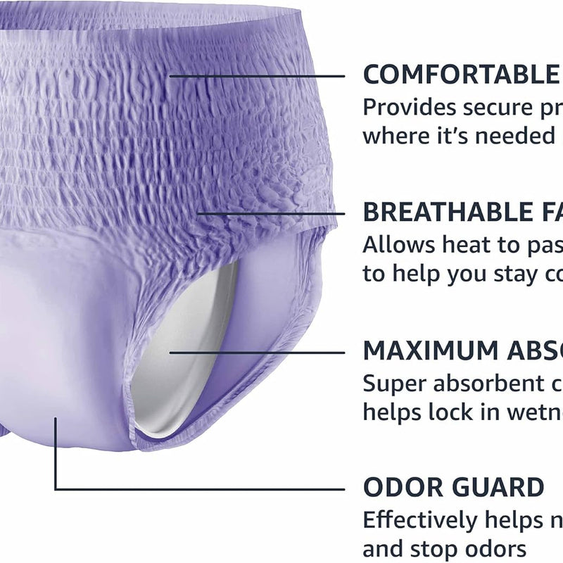 Amazon Basics Postpartum Incontinence Underwear for Women, Maximum Absorbency with Bladder Leak Protection, Fresh Protection, Disposable, Large, Lavender, 18 Count