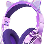 QearFun Kids Cat Ear Bluetooth Headphones, 60H, 74/85/94dB Volume Limit | Wireless headphones for kids with mic, fast charging, foldable design, wired mode for girls boys, school, tablet, travel