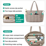 BAGSMART Tote Bag for Women, 2 Set Work Tote Bag with Zipper | 20L Capacity, 15.6'' Laptop Quilted Nurse Handbags for Work Travel College