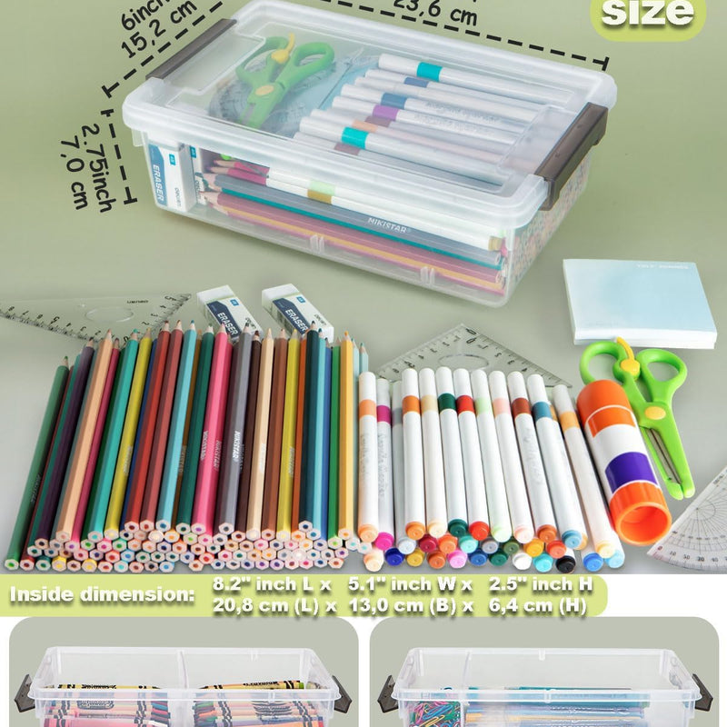 6 Pack Extra Large Pencil Box with Removable Divider, Thickened Pencil Case Bulk, Clear Crayon Marker Organizer Stackable Plastic Small Storage Containers for Pen Craft School Supplies(Grey)