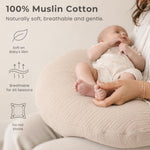 Konssy 2-Pack 100% Cotton Muslin Nursing Pillow Covers, Soft Cover for Baby | Covers Only, Breastfeeding Pillows Slipcovers for Baby Boys & Girls, Hidden Zipper, Machine Washable, (Fog Green, Cream)