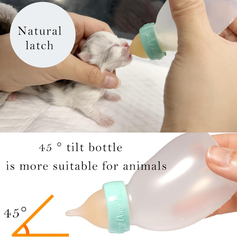 Doggiema Kittens Feeder Bottle,Silicone Feeding Nipple and Syringes | Angled Bottle suitable for kitten feeding,Bottle ventilation system,Three types of nipple can cover kitten's different ages