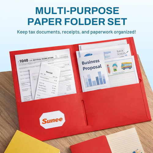 SUNEE Folders with Pockets(25 Pack, Assorted Colors), 2 Pocket Folders Fit Letter Size Paper, Paper File Folder for School Office Home Business