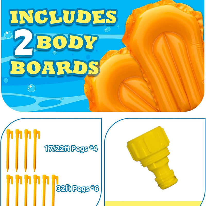 Spring Water Slip and Water Slide, 22ft *2 Lanes Slip Water Slides for Kids Backyards Ages 5-8 8-12 with Sprinkler and Inflatable Bodyboards, Summer Water Fun Toy for Outdoor Lawn Games Play