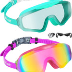 Freela 2 Pack Kids Swim Goggles for 8-16, Anti-Fog UV Protection Extra Silicone Layer Swimming Goggles for Youth Boys Girls