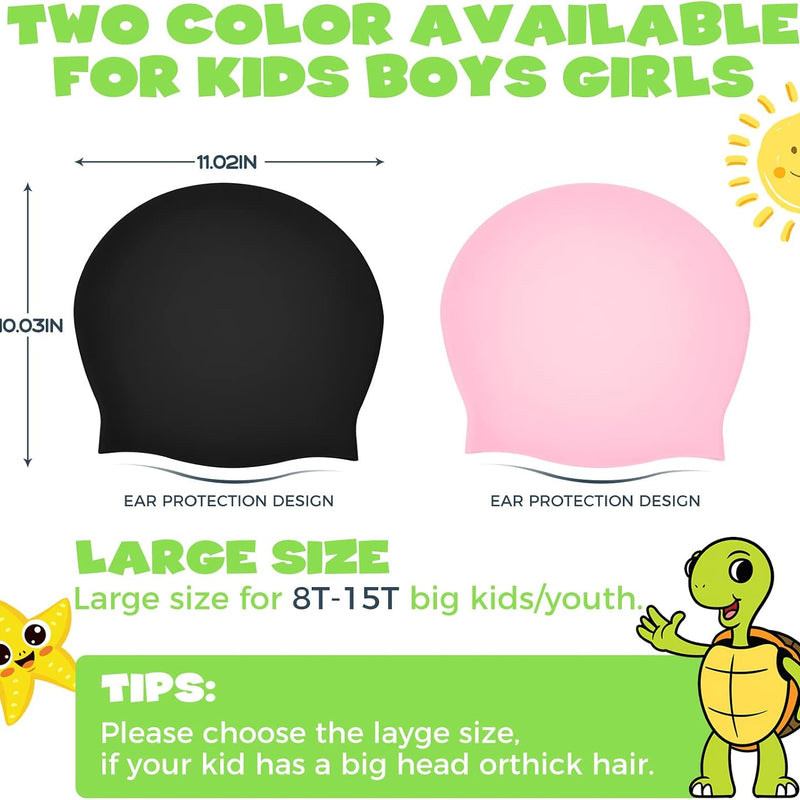 Extra Large Swim Cap for Kids - Silicone, Swim Cap for Long/Short Hair and Braids/Dreadlocks, Girls/Boys 6-14