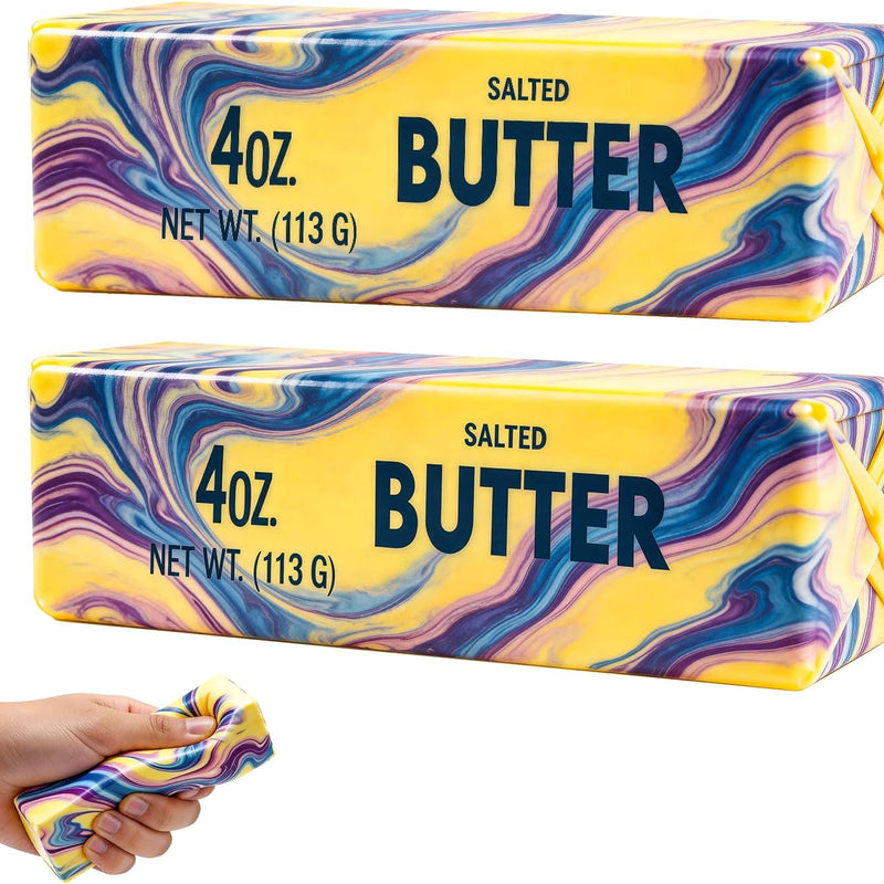 Butter Squeeze Toy 2PCS, Slow Rising Dumpling Squishy Butter Sensory Stress Relief Squishies Soft & Stretchy Fidget Toys for Anxiety Relief Party Favors (Butter Stick)
