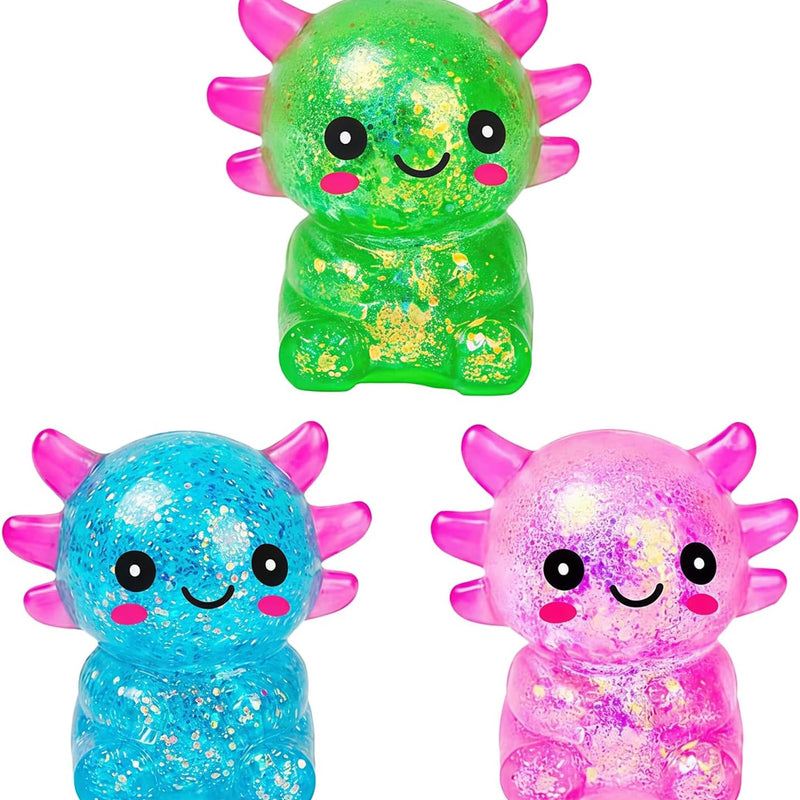 Sezua Squishy Fidget Stress Ball - Taba Squishies Squeeze Sensory Axolotl Toys, Axolotl Squishy Sugar Stress Ball Toys for Adults Kid, Glitter Salamander Gift for Party Birthday Christmas