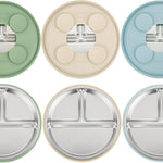 PandaEar 3 Pack Stainless Steel Baby Suction Plates, Divided Toddler Plate for Baby Led Weaning Supplies, Non-Slip Toddler Baby Feeding Set Dishwasher Safe (Blue/Green/Brown)