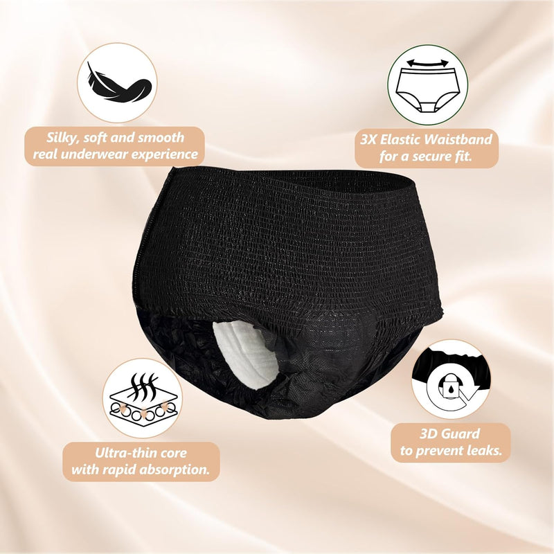 MOLLIS Disposable Period Underwear, Postpartum Panties, S/M, Black, 16Ct | Heavy Flow Period Underwear, Superior Absorbency, Leak Proof Design, Maternity Knickers, Soft Comfort Fit, Unscented