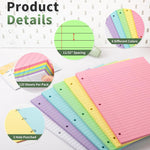 120 Sheets Loose Leaf Binder Paper, 6-Color Wide Ruled Lined Paper, 8” x 10.5”, 3-Hole Punched Notebook Paper Writing Paper for School Office