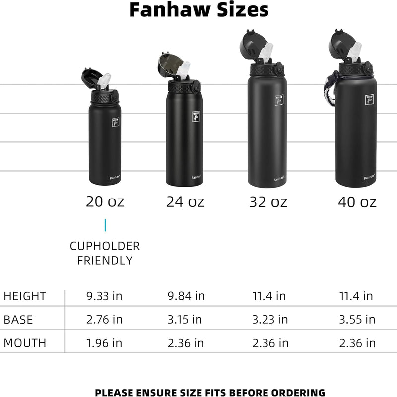 Fanhaw 20 Oz Kids Insulated Stainless Steel Water Bottle with Straw Lid, Leakproof & Anti-Dust Everyday Use Bottle for School, Women & Men, Back to School Essentials (Black)