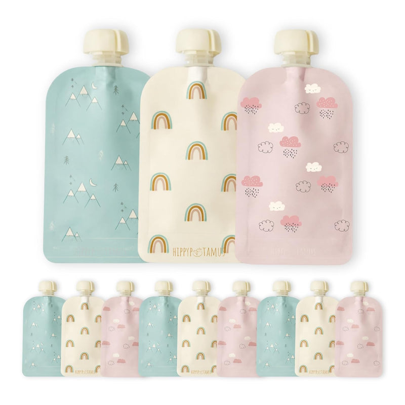 Hippypotamus Reusable Baby Food Pouches for Toddlers - BPA Free Food Grade - Dishwasher & Freezer Safe - Baby Food Containers - Refillable Squeeze Pouch For Applesauce & Yogurt - 12 Pack (Llamas)