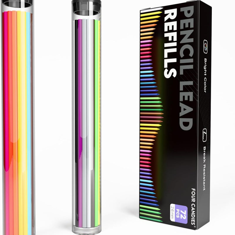 Four Candies Mechanical Colored Pencils, Erasable Mechanical Pencils with Sharpener and Bag, Aesthetic Drafting Tools Ideal for Both Beginners 2.6mm, 36PCS
