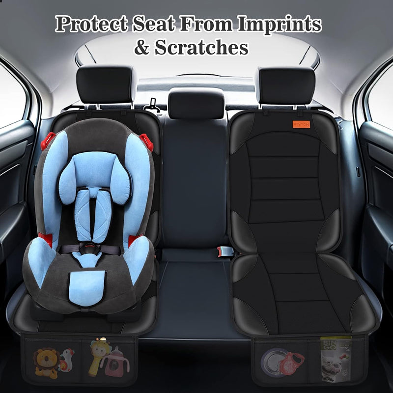 Car Seat Protector for Child Car Seat,Waterproof Car Seat Cover for Leather and Fabric Seats, 2 Mesh Pockets, Non-Slip Bottom,Thick Padding Cushion