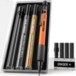 Four Candies 1.3mm Mechanical Pencil Set with 72 Lead Refill, 3PCS Metal Weatherproof Body Heavy Duty Carpenter Pencil, 3 Eraser, 16 Eraser Refill, for Outdoor Woodworking Drafting Marking with Case