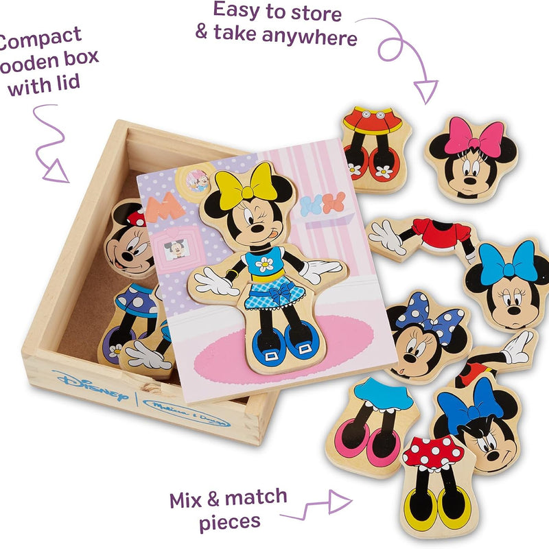 Disney Minnie Mouse Mix-and-Match Dress-Up Puzzle - 18 Piece Wooden Educational Toy for Toddlers Ages 3+ with Storage Case