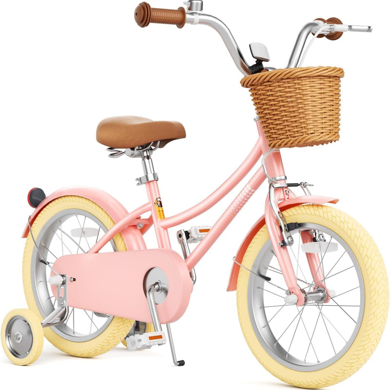 12-20 inch girls' bike with training wheels, pink, adjustable seat & handlebars, sturdy brakes & durable tires