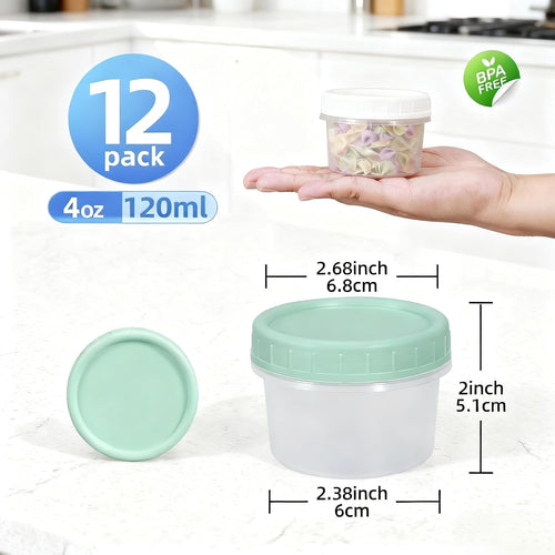 Food Storage Containers, 12 Pack 4 oz Freezer Storage Containers with Twist Top Lids, Leakproof, BPA Free, Microwave & Dishwasher Safe Takeout Container - Ideal for Soup and More
