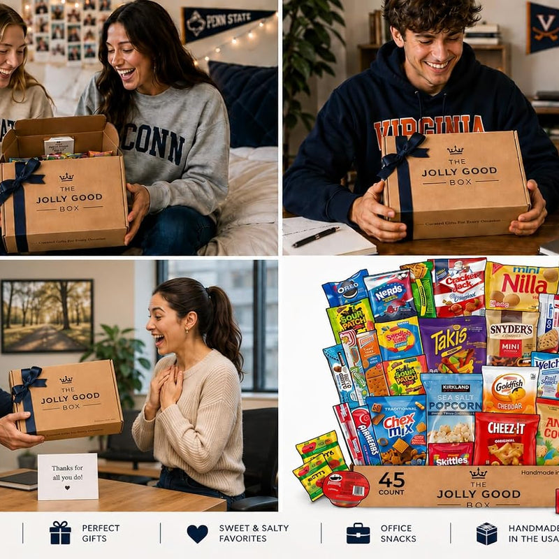 Snacks Variety Pack Gift Basket (45 Count) Snack Box Care Package with Chips Cookies Candy Treats for Adults Men Women Kids Teens Guys Girls College Students School Office Military Birthday Gifts by Jolly Good