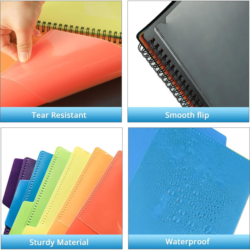HABGP 12 Pocket Plastic folders with Pockets, 6 Colors Multi Pocket Folder Binder with Dividers, Office Organizer Folder Letter Size School Supplies