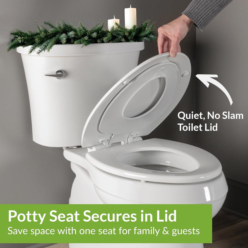 Mayfair NextStep2 Toilet Seat with Built-In Potty Training Seat, Slow-Close, Removable that will Never Loosen, Elongated, White