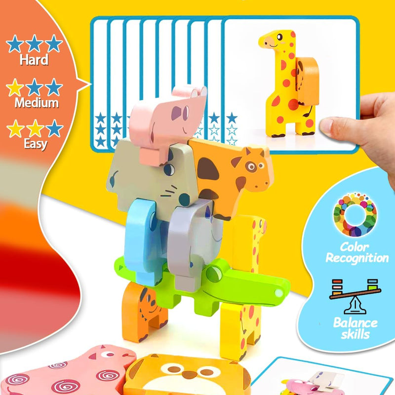 Vaiheng Montessori Toys for 1-4 Year Olds: Wooden Animal Blocks, Stacking, and Educational Puzzles