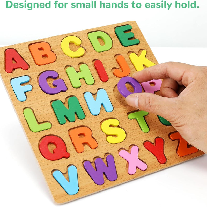 Alphabet and number puzzle for toddlers with wooden design