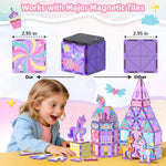 GobiDex 100PCS Unicorn Magnetic Tiles with 6 Unicorns, Princess Castle Unicorn Toys for Girls Age 4-6, Magnetic Building Blocks Toys for 3 4 5 Year Old Girl Birthday Gifts