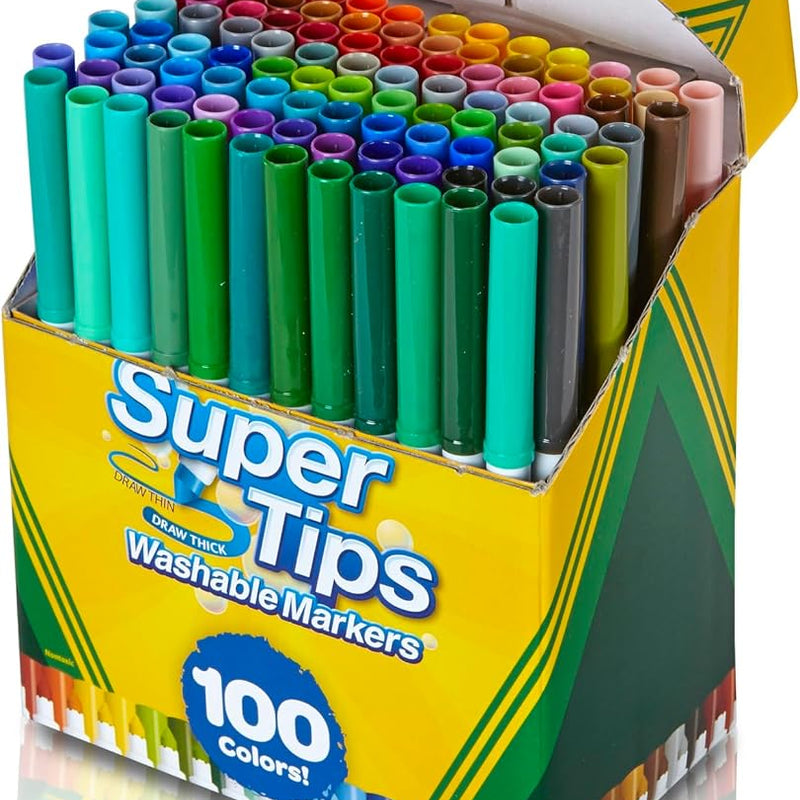 Crayola Super Tips Marker Set (100ct), Fine Point Washable Markers, Teacher Must Haves, Back to School Supplies for Kids & Adults, Art Supplies, Ages 3+