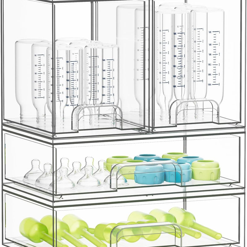 SpaceAid Bottle Storage Organizer Baby - Acrylic Bottles Station Organizer Container, Stackable Clear Drawers for Countertop, Vanity, Bathroom, Cabinet, Pantry Organization, 5 Pack, 2S2M1L, 15.4"H