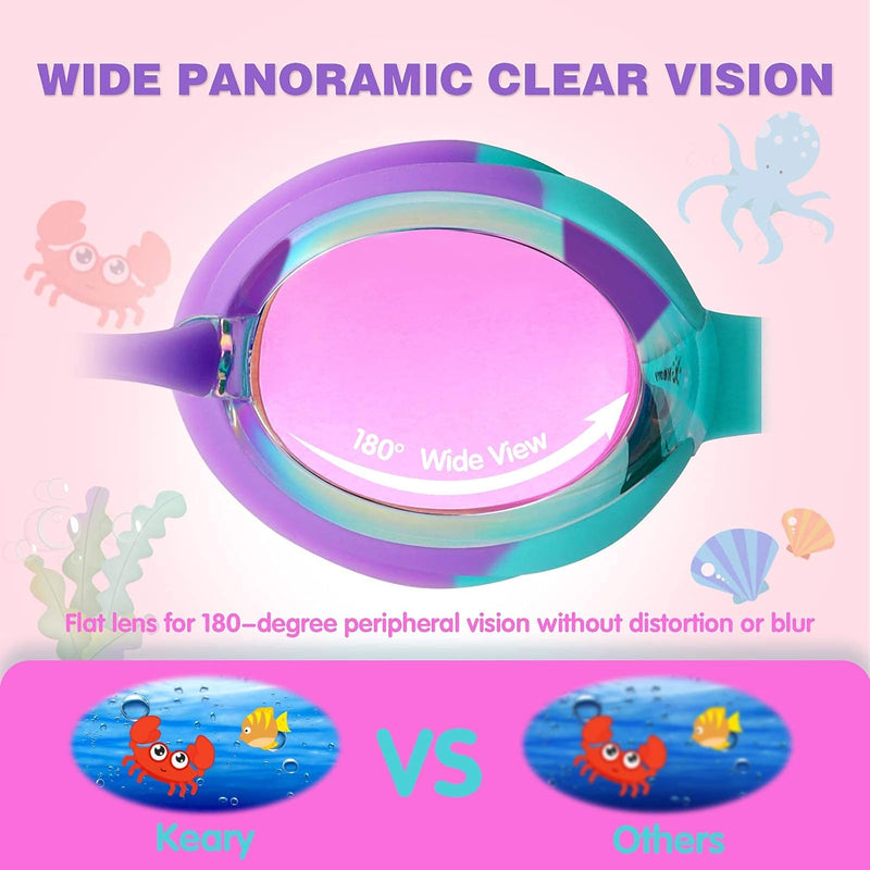 Keary Kids Swim Goggles for Toddler Kids Youth(3-12),Anti-Fog Waterproof Anti-UV Clear Vision Water Pool Goggles