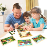 Wooden Dinosaur Puzzles for Kids 3-5, 20-Piece Wood Jigsaw Puzzles, Preschool Educational Brain Teasers