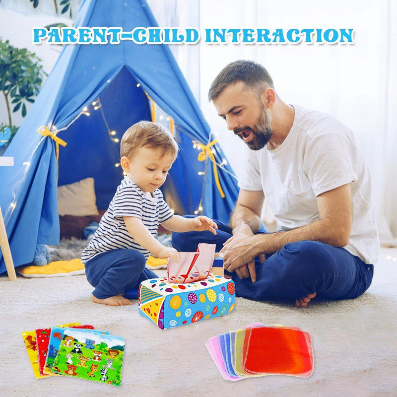 Baby Toys 6-12 Months: Baby Tissue Box 6 Month Old Montessori Toy | Pulling Play Scarf Soft Box with Crinkle Paper - Infant Sensory Toy for Babies 7 8 9 10 Month Old 1st Birthday Boy Girl Gifts
