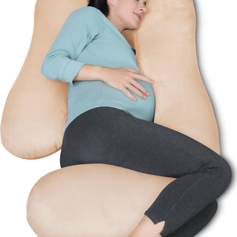 MOON PARK Pregnancy Pillows for Sleeping - U Shaped Full Body Maternity Pillow with Removable Cover - Support for Back, Legs, Belly, Hips - 57 Inch - Grey - Cooling Cover
