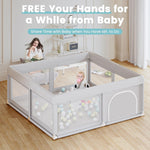 Hiaksedt Baby Playpen 50x50 Inch, Play Pens for Babies and Toddlers | Baby Fence for Indoor & Outdoor, Sturdy Safety Play Yard with Soft Breathable Mesh, Anti-Fall, Grey