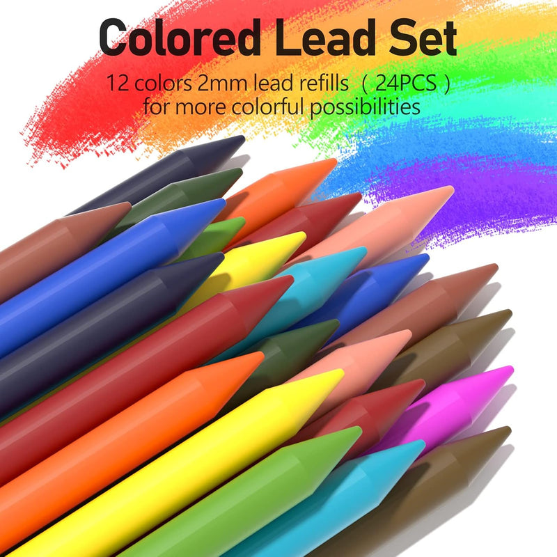 Four Candies 25PCS Mechanical Pencil Set with Case, Art Supplies with Metal Pencil 0.5, 0.7, 0.9 mm & 3PCS 2mm (HB 2H 2B 4B Color) & 432 Graphite Lead Refills, Technical Drawing Kit for Teen & Adults
