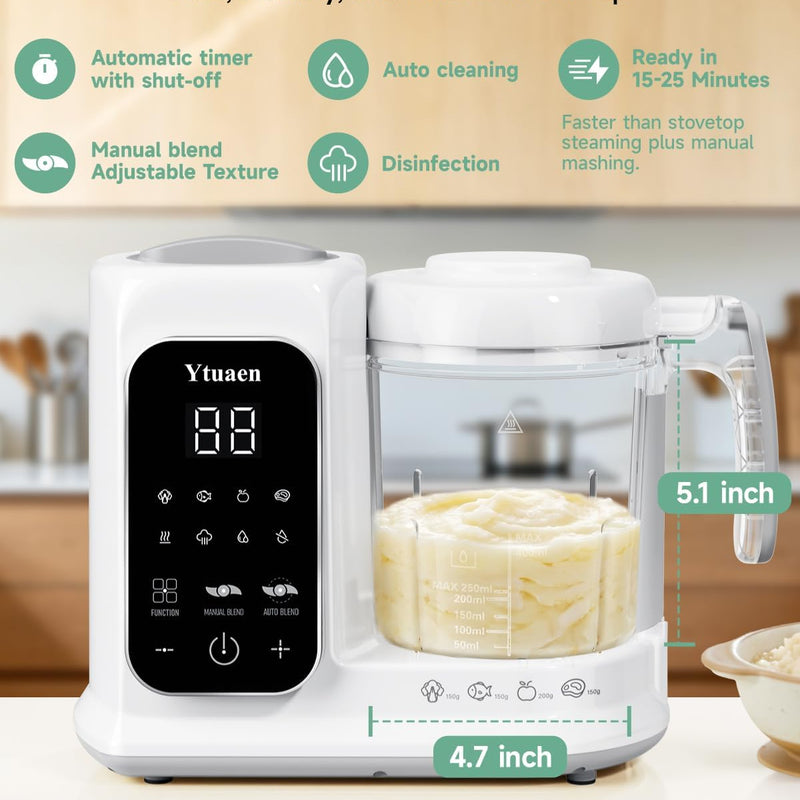 Baby Food Maker with Large Steam Basket Onestep Baby Food Processor Steamer with Steam & Grinding, Auto Cooking Self-Cleaning & Sterili-zing, BPA-Free for Healthy Homemade Baby Food
