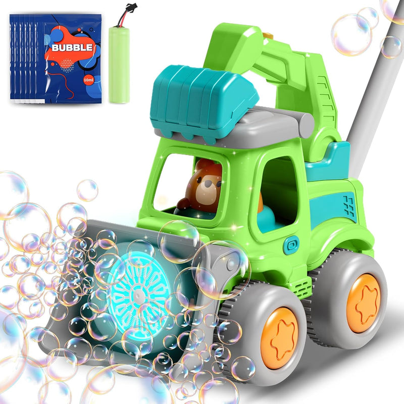 CreatiMachi Rechargeable Bubble Machine for Toddler, Lawn Mower Toy with Dual Play Modes and LED Lighting
